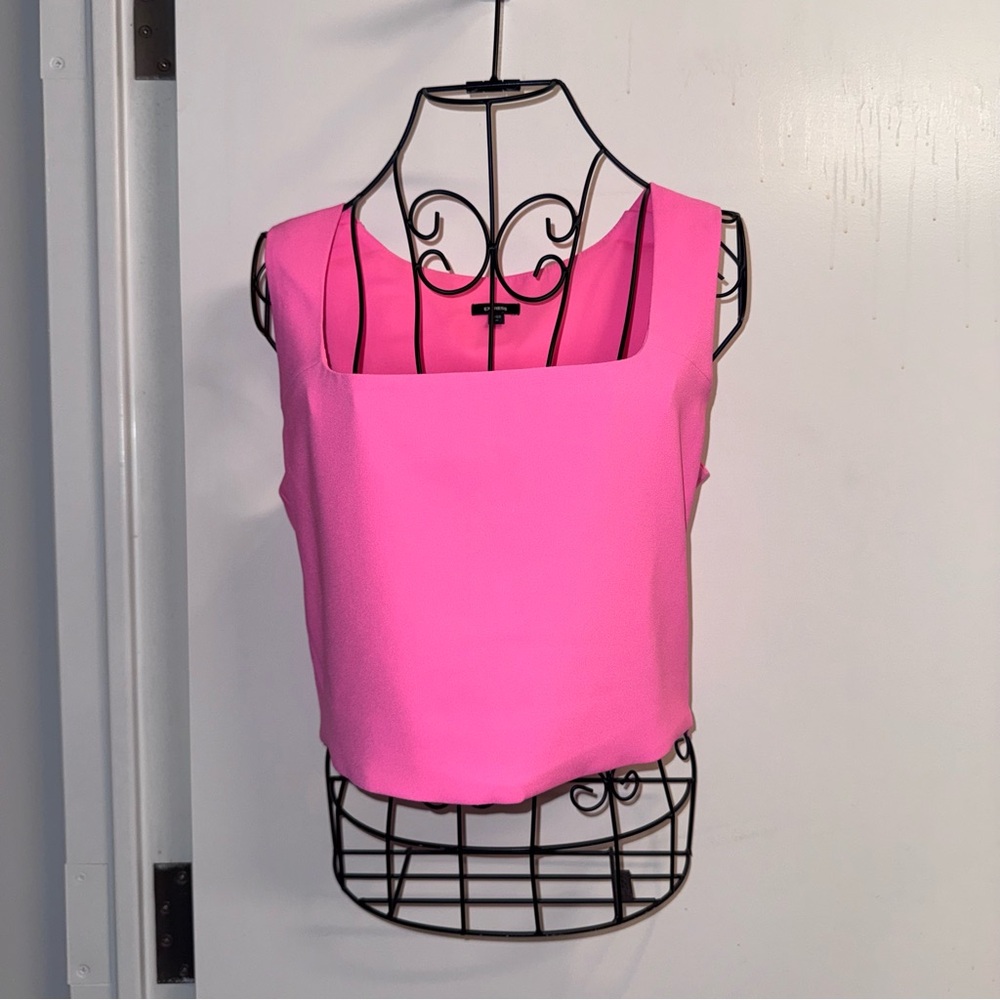 NWOT Express Bright Pink Square-Neck Crop Top